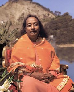 Paramahansa Yogananda, photographed on August 20, 1950, at dedication of Self-Realization Fellowship Lake Shrine, Pacific Palisades, CA.